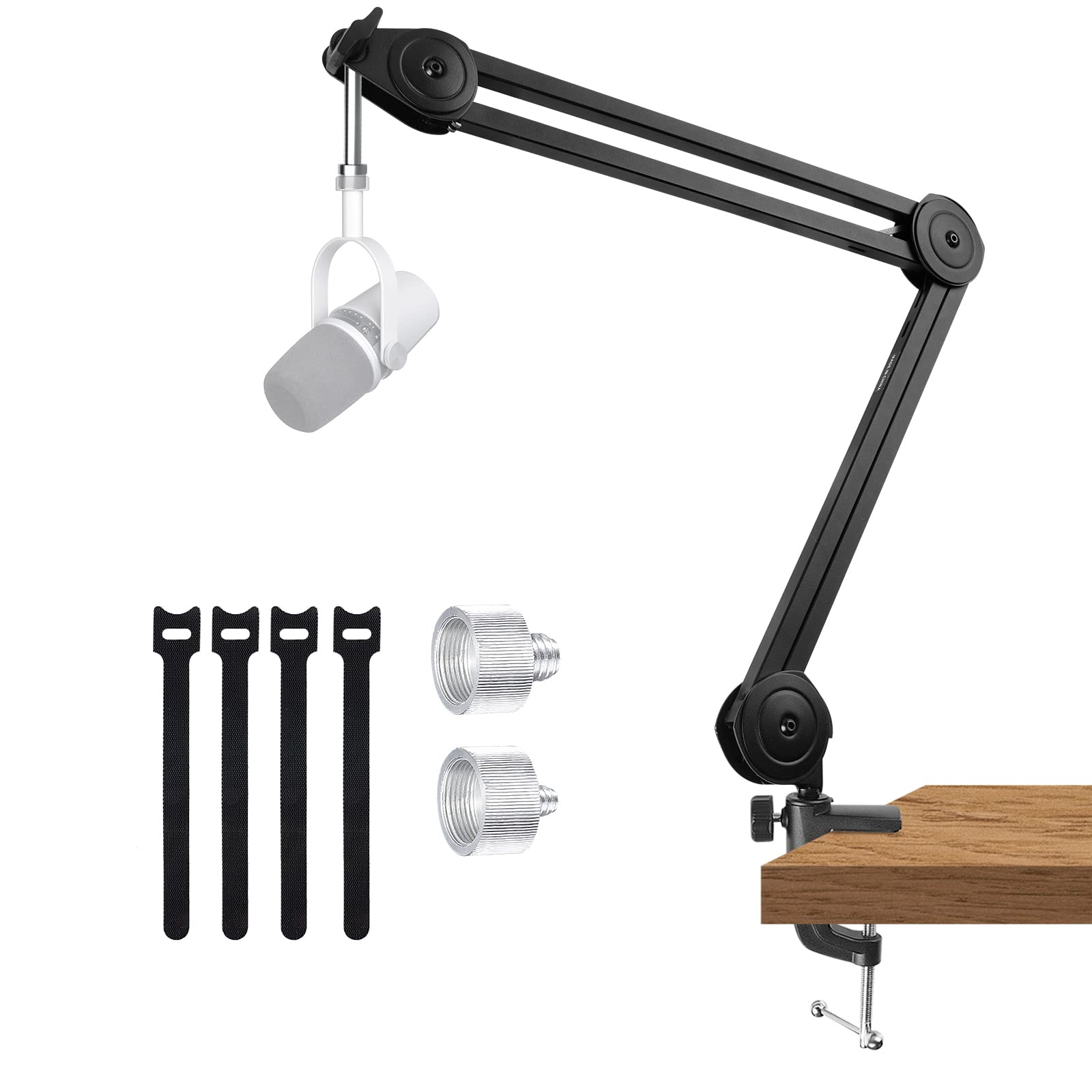 JAMELO Professional Microphone Boom Arm Stand, Heavy Duty & No-Sag Mic Arm Includes 5/8″ to 3/8″ & 1/4″ Adapters for Blue Yeti, Shure SM7B, HyperX Quadcast, Podcast, Streaming, Recording