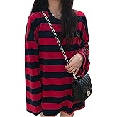 CERYIWER Women Harajuku Fashion Shirts Oversized Striped Color Block Tunic Tops Casual Long Sleeve Loose Clothes