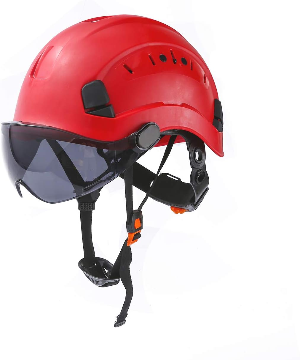 LOHASPRO Safety Hard Hat - Adjustable ABS Helmet with Visor - 6-Point Suspension, Perfect for Construction (Red smoked visor) - - 