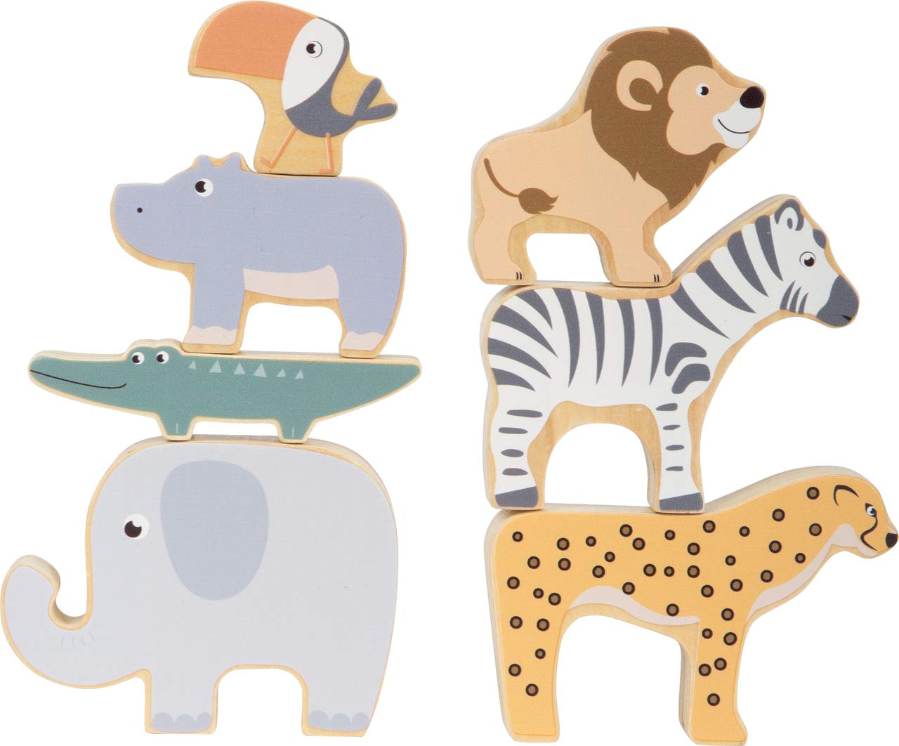 Small Foot 11704 Stacking Animals Safari, wooden stacking and balance game, for ages 2+ years