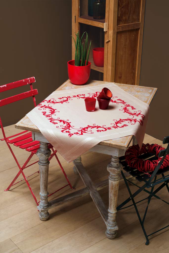 Vervaco "Red Leaf Design Table Cloth Embroidery, 100 Percent Cotton, Multi-Colour