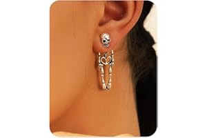AIZIXIN Punk Halloween Earrings for Women, Skeleton Skull Dangle Bloody Ghost Witch Tassel Terror Knife Drop Earrings, Scary Halloween Party Earring for Halloween Accessories.