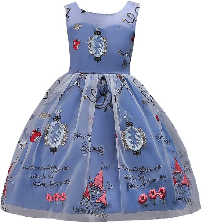 TYQQU Girl's Cartoon Embroidery Dress Sleeveless Round Neck Bow Dress Cute Princess Dress