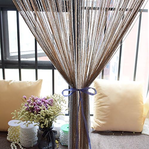 Decorative Door String Curtain Beads Ribbon Thread Fringe Window Panel for Wedding Decoration/Coffee House/Birthday party (Champagne)