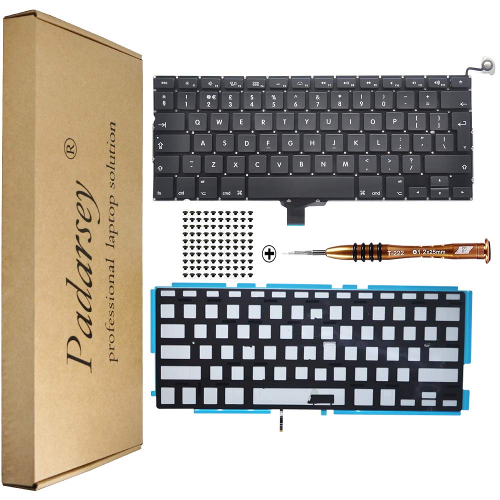 Pardarsey Replacement Backlight/Backlit UK layout Keyboard Compatible For Macbook Pro A1278 2009 2010 2011 2012 2013 2014 2015 Year with 80Pce Keyboard Screws and Screwdriver