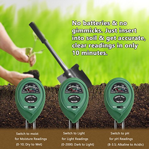 Soil PH Meter, 3in1 Soil Tester Moisture Meter, Light And PH Acidity