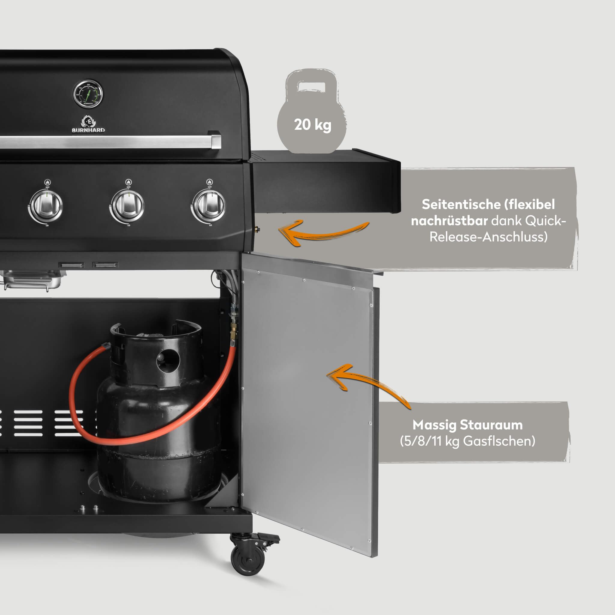BURNHARD® Gasgrill 4-Brenner, 15 kW Leistung, 4 Edelstahlbrenner 5