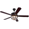 TFCFL 52" Ceiling Fan Light, Vintage Style Chandelier Home LED Hanging Lamp, 5 Wooden Blades 3 Speeds Silent Motor W/Remote Control