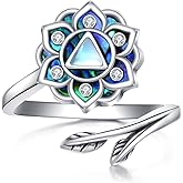 URONE Moonstone Lotus Ring 925 Sterling Silver Sobriety AA Ring Yoga Lotus Jewelry Gifts for Women