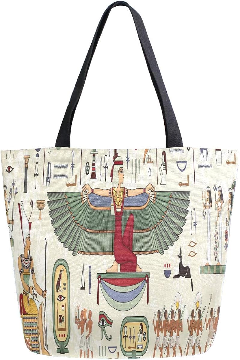 OMBRA Canvas Tote Bags Reusable Ancient Egyptian Hieroglyphic Symbol Large Canvas