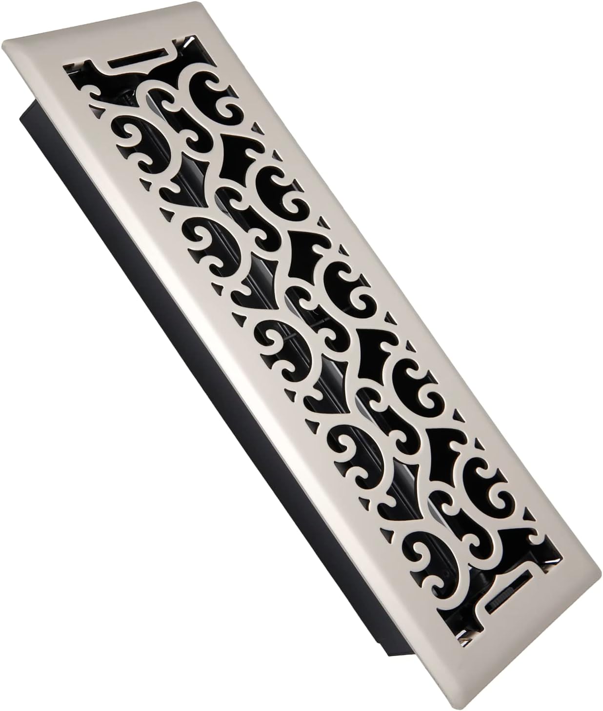 Registers, Grilles & Vents - SANYCASA Floor Register Heavy Duty Walkable Floor Register Easy Adjust Air Flow Floor Vents - Neoclassical Design - 4x14 Inches - Satin Nickel - Vent Cover for Home Floor