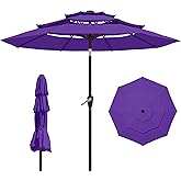 Tobeos 9FT 3 Tiers Patio Umbrella With Auto Tilt And Crank, Outdoor Table Market Umbrella with 8 Sturdy Ribs for Garden, Lawn, Deck, Backyard and Pool