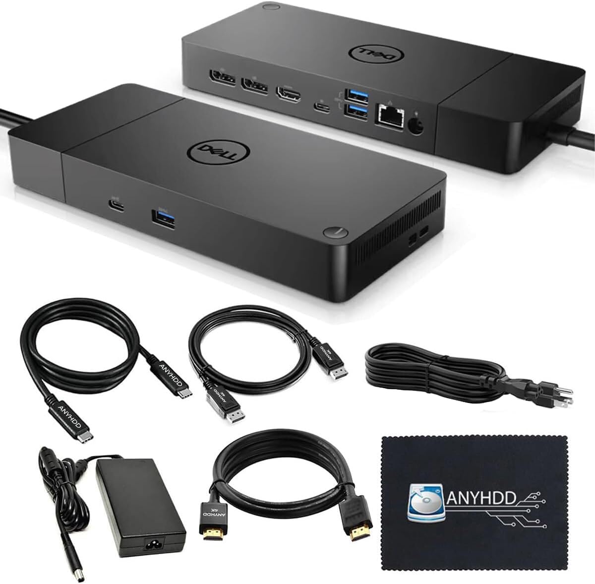 Photo 1 of Dell WD19S Docking Station Dual Monitor Bundle - 180W, Supports 4K Display, Dell Dock with 180W Power Supply + Anyhdd 4K HDMI Cable + 4K DisplayPort Cable + USB-C Cable + Microfiber Cloth Included