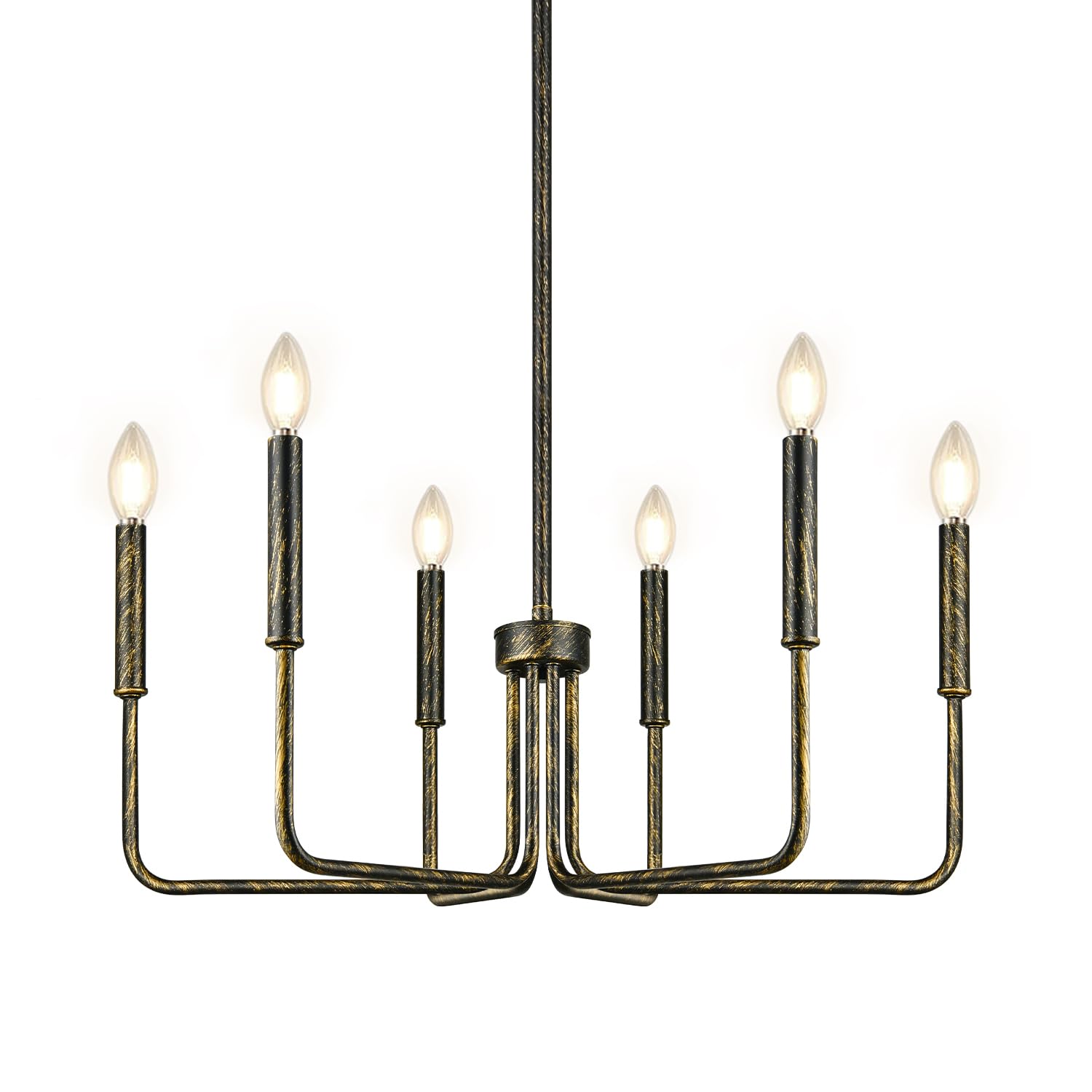 Photo 1 of Rustic Black Chandelier, 6-Light Antique Farmhouse Chandelier for Dining Room Lighting Fixtures, Vintage Candle Pendant Light Fixtures Chandeliers for Dining Room Bedroom, Foyer and Living Room