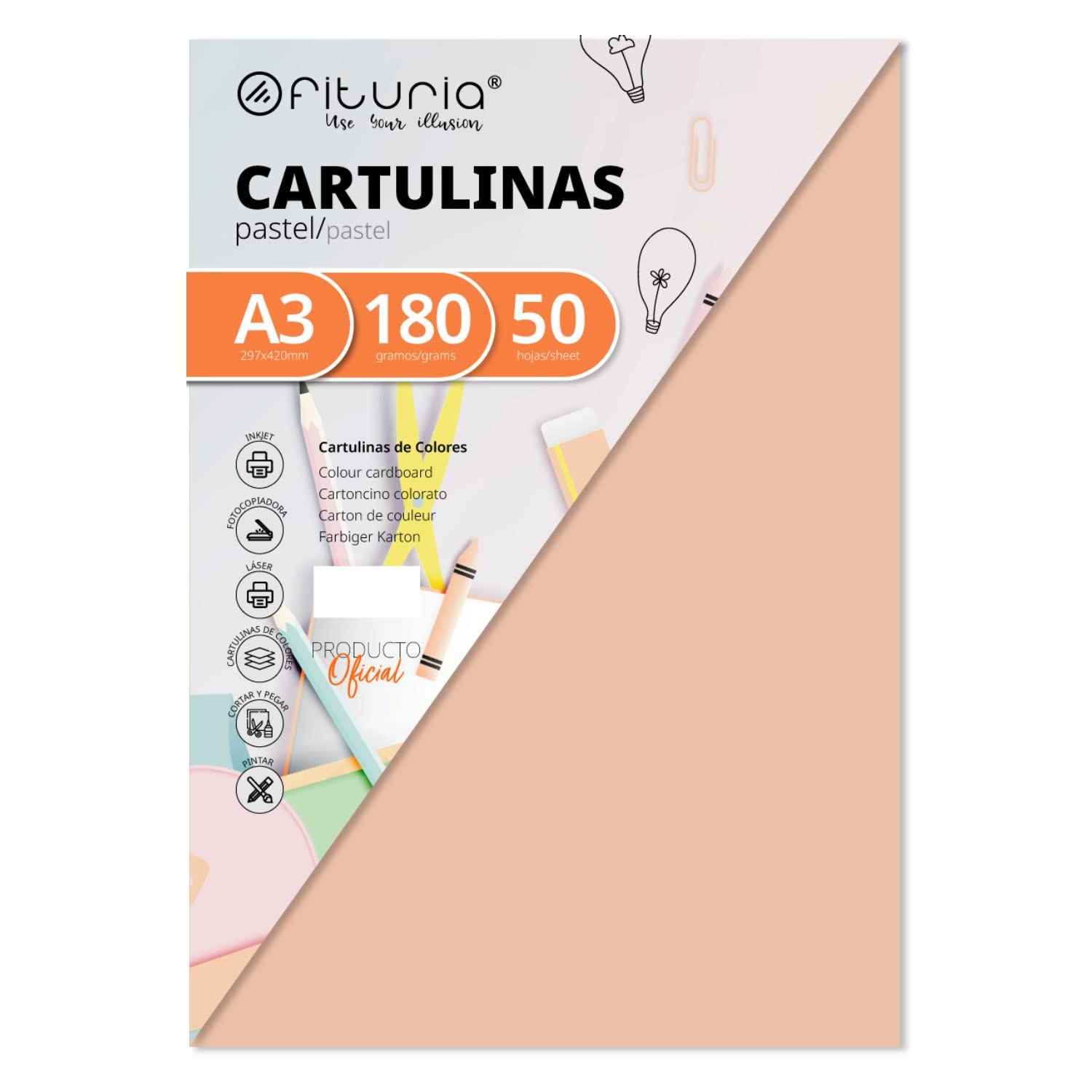 Pack of 50 Vanilla Colour Cards Size A3 180 g