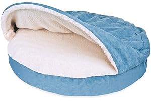 Furhaven 26" Round Orthopedic Dog Bed for Medium/Small Dogs w/ Removable Washable Cover, For Dogs Up to 30 lbs - Sherpa & Suede Snuggery - Blue, 26-inch