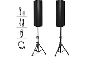 GOFLAME All-in-one Bluetooth Loud Speaker Set of 2, 2000W Active 3-Way 6.5'' PA System Speaker with Height Adjustable Stand, USB/SD Card Readers, FM Radio, Suitable for Indoor and Outdoor Use
