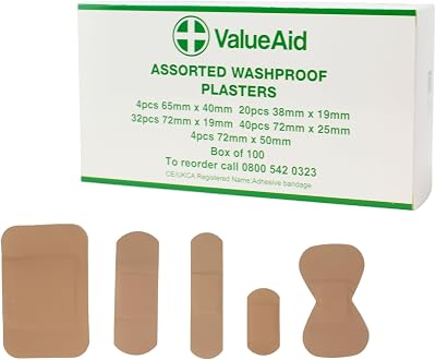 Value Aid Assorted Washproof Plasters 100 Pack Latex Free Hypoallergenic