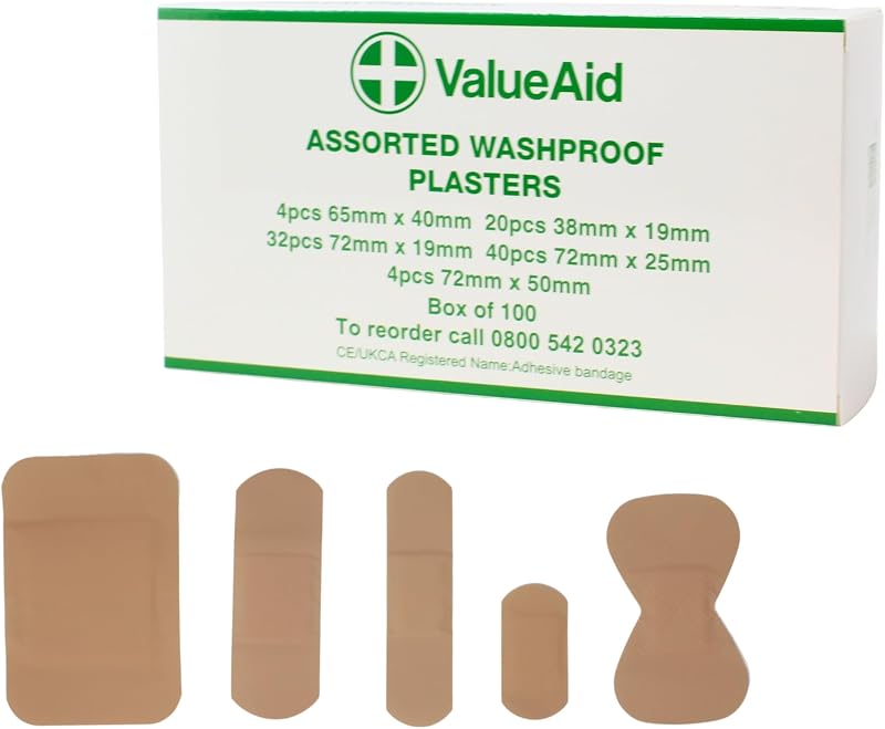 Value Aid Assorted Washproof Plasters 100 Pack Latex Free Hypoallergenic
