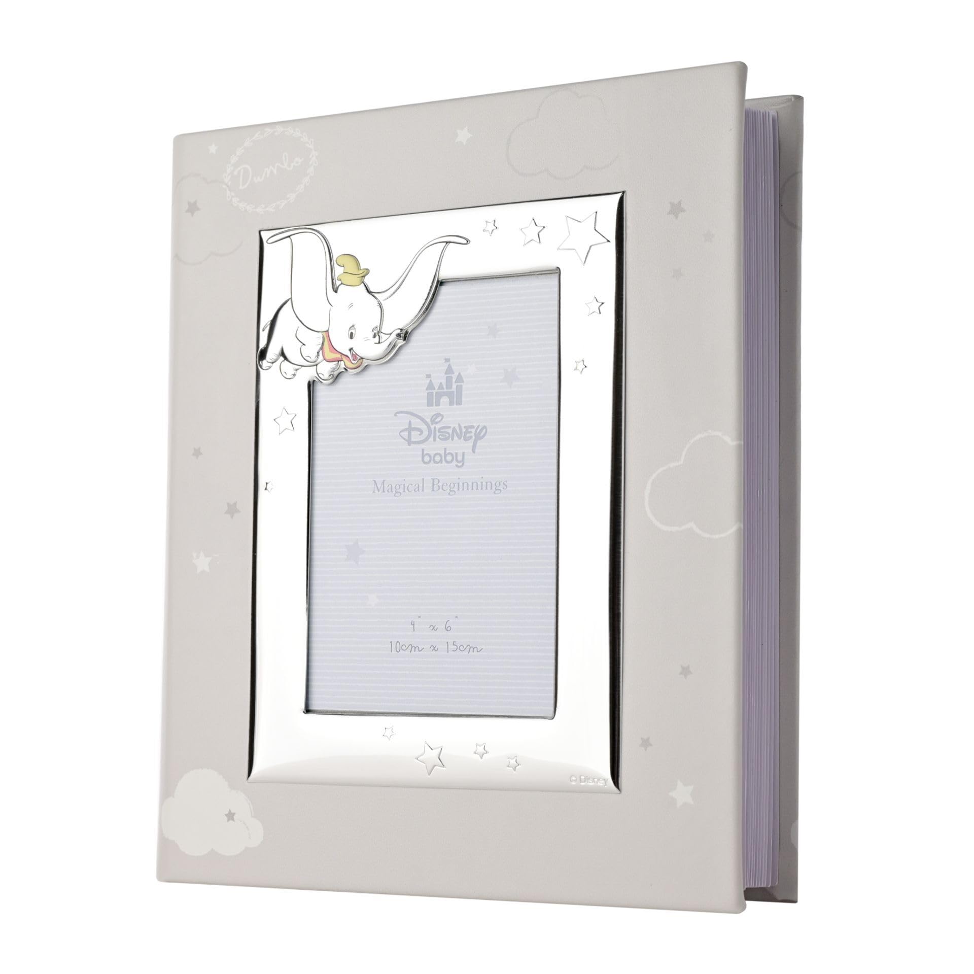 Disney – Dumbo – Real Silver-Plated Early Years Photo Album With 4 x 6″ Front Aperture Frame - Made in Italy - Officially Licensed Disney Merchandise - 29 Pages - Early Years, Nursery, Kids