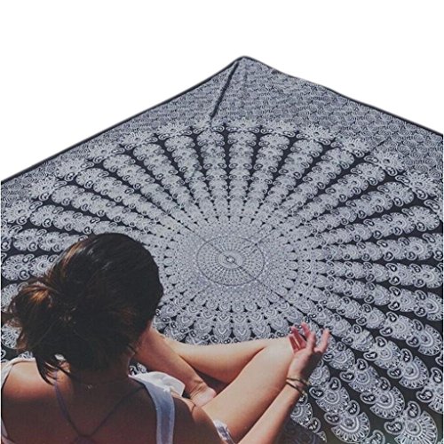 Usstore Summer Printing Bohemian Round Hippie Beach Throw Pool Home Beach Cover Up Dress Swimwear Bathing Suit Kimono Tunic Yoga Mat Tassel Fringing (C)
