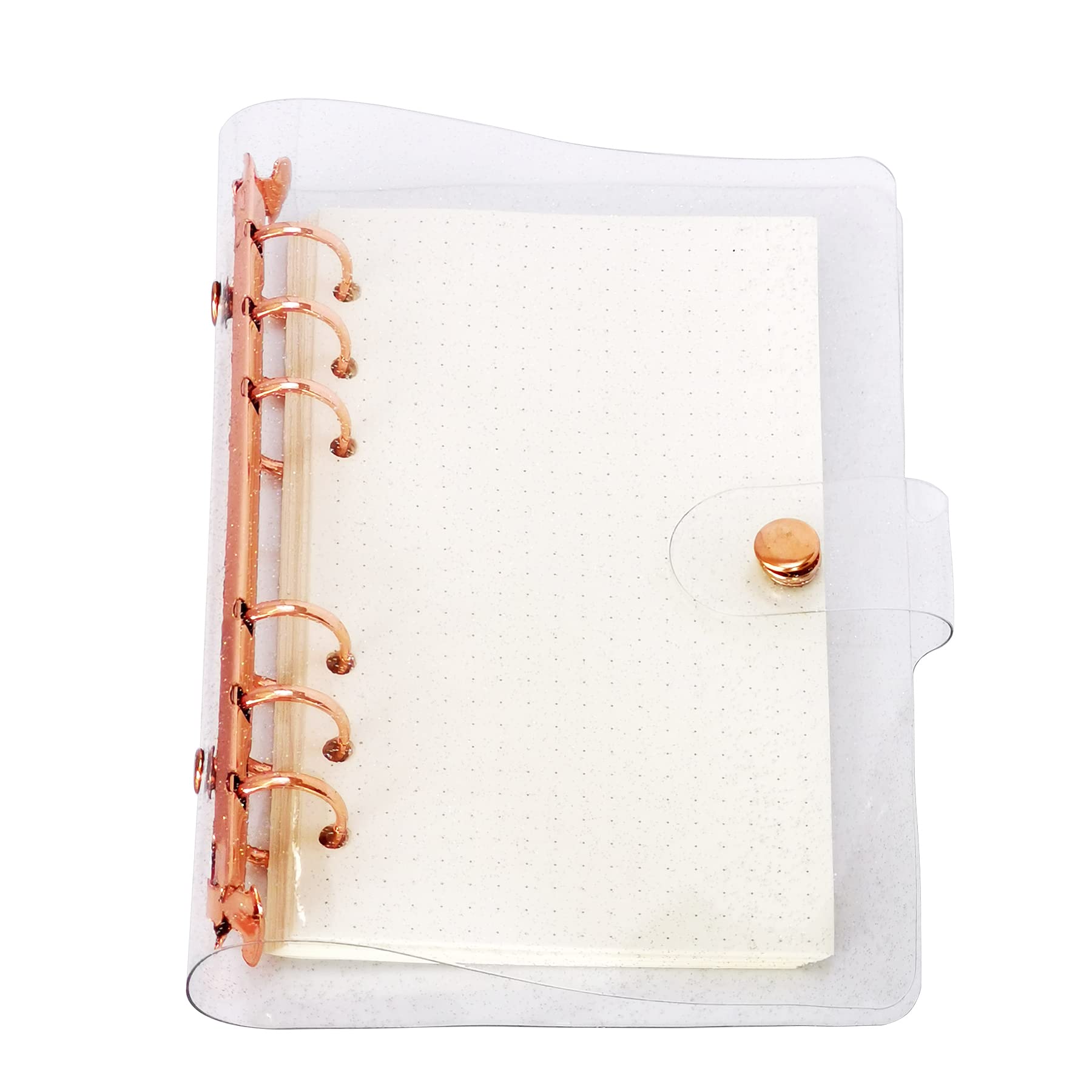 A6 A5 6-Holes Colorful PVC Cover Round Ring View Binder with Snap Button Closure File Folder (Rose Gold, A6 mini Set)