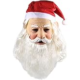Fat Santa Claus Mask by WIXUIPR - Realistic Full Head Masks with Red Santa Hat and Beard - Comfortable Latex Mask for Christmas Parties