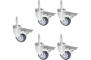 RILIDRI 2-Inch Caster Wheels, (Stem Diameter 8mm or 5/16", Length 38mm or 1.5") - Set of 5 Replacement Wheels for Furniture Legs- with Dual Locking Brakes