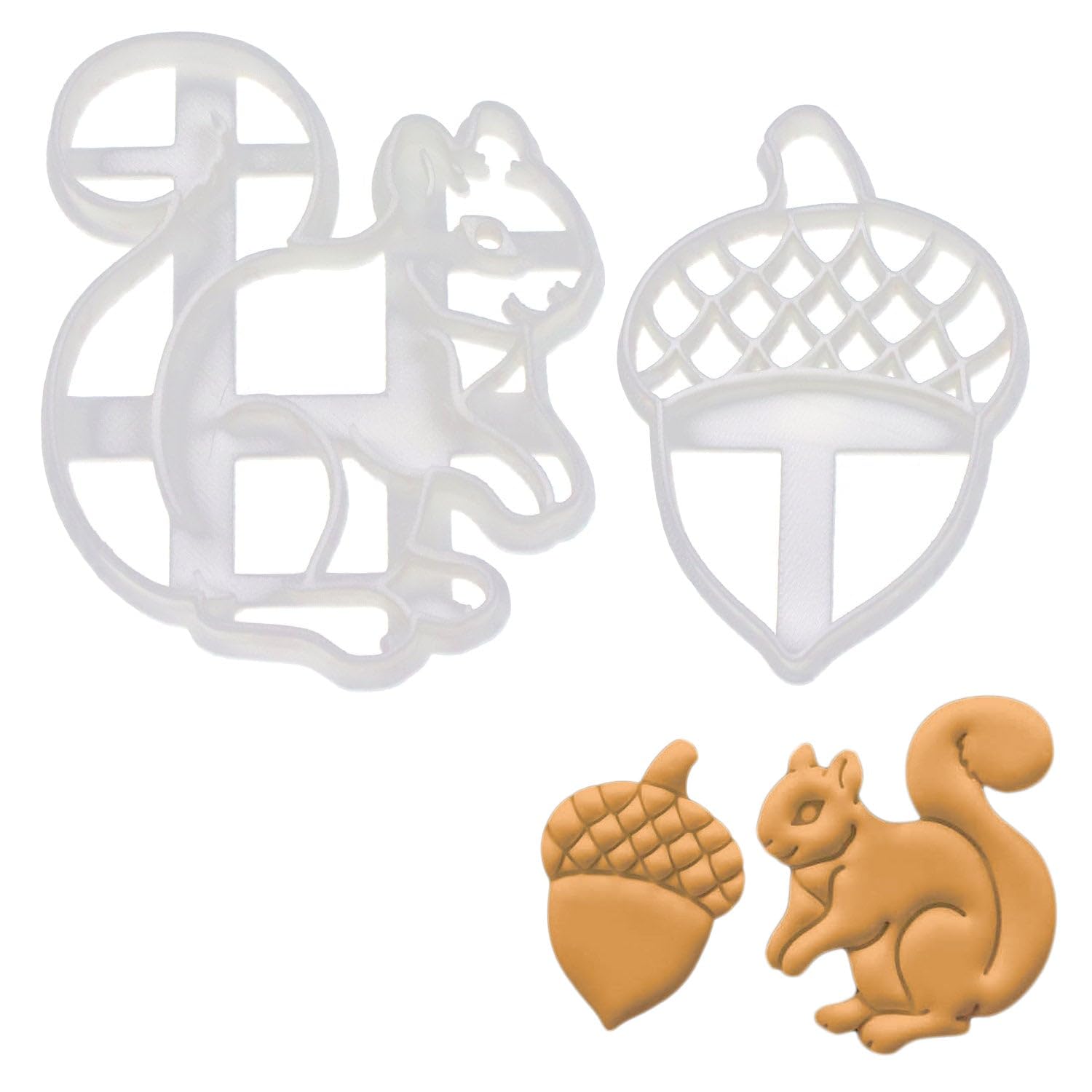 BAKERLOGY Set of 2 Squirrel Cookie Cutters (Designs: Acorn and Squirrel) - Detailed Biscuit Cutter Design for Baking and Crafts, Ideal on Fondant, Dough, Clay