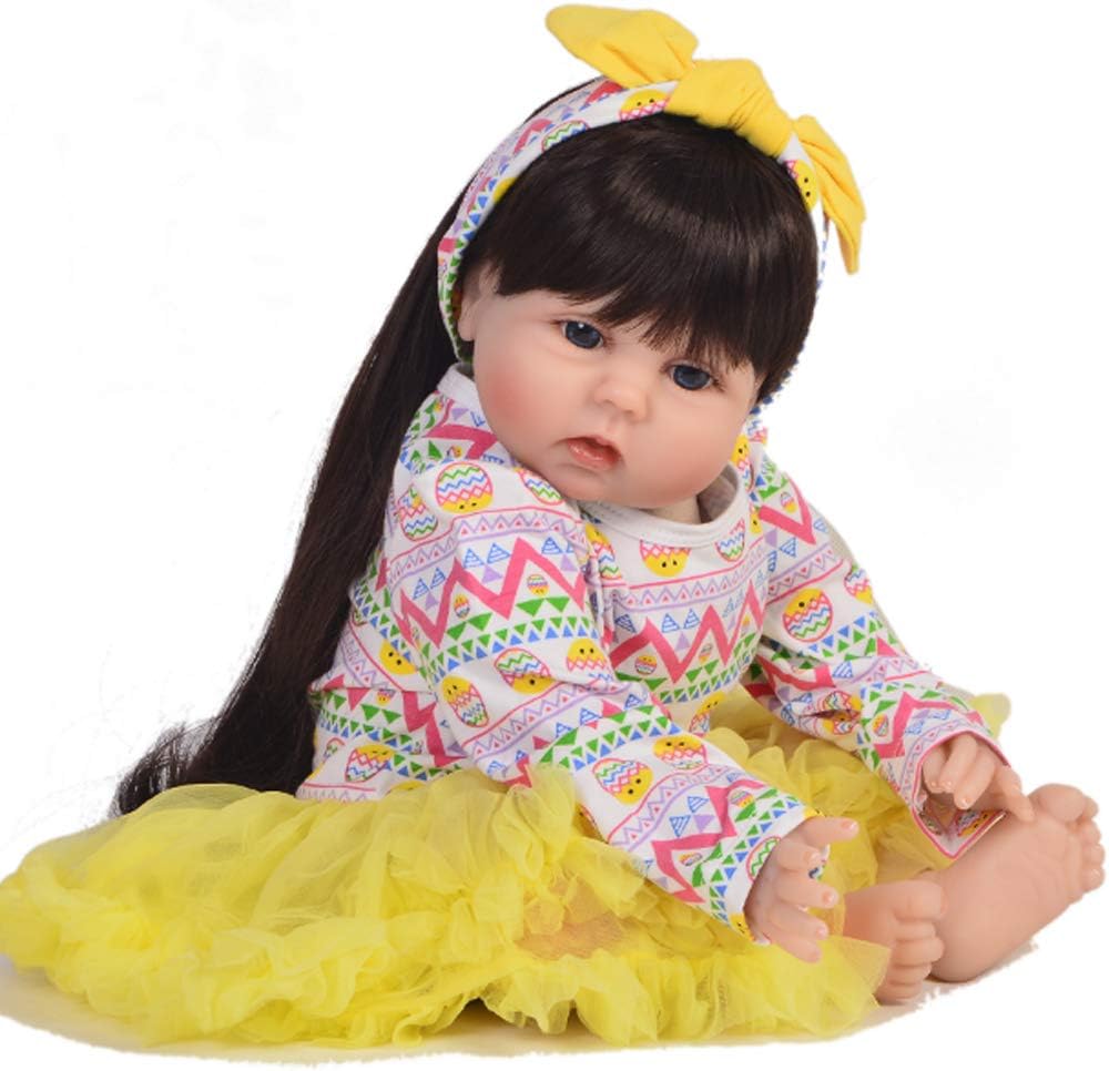 Prezzo JTYX DOLLS 55cm Rinato Bambola Silicone Morbido Simulazione Baby Bambole per Ragazza Regalo di Compleanno per Bambini Capelli Lunghi Occhi Blu (Non Lavabili),Color1,55cm Offerte