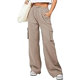 Aleumdr Women's Drawstring Cargo Pants Fall Trendy Casual Wide Leg Cotton Joggers Sweatpants Sports Lounge Pants with Pockets Simply Taupe Small