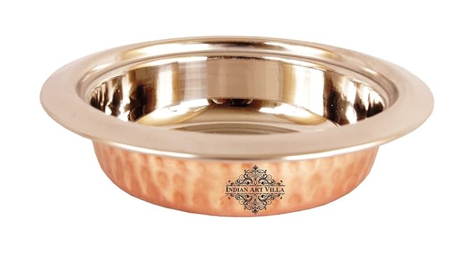 Indian Art Villa Steel Copper Round Entree Bowl, Dinnerware, Serving Food Dishes, Home Hotel Restaurant, 250 ML