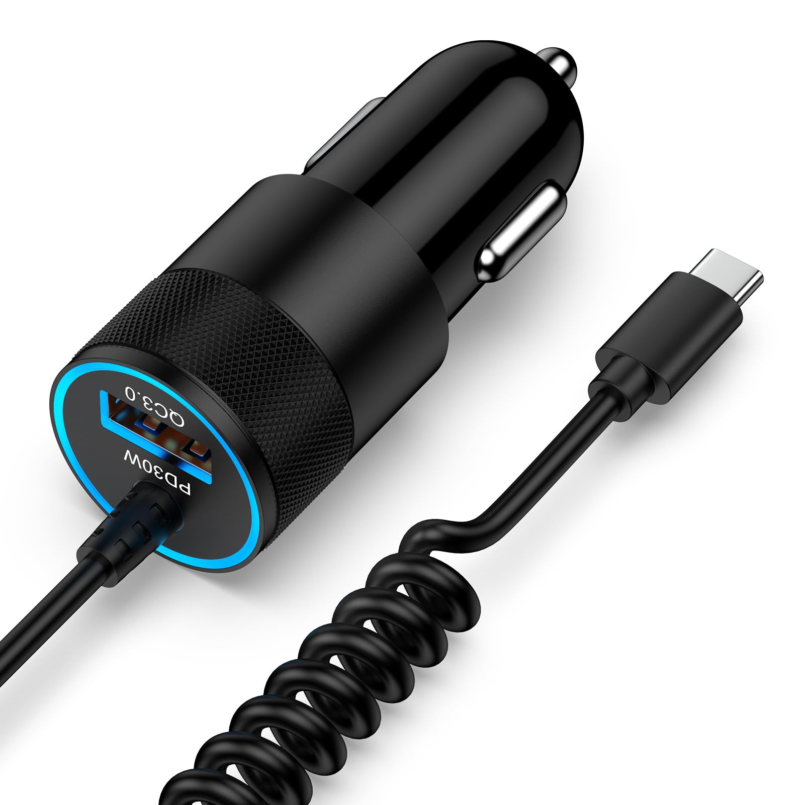 for iPhone 16e 17e 17 Pro Max Air, Fast Car Charger Adapter for iPhone 16e, 16, 16 Pro Max, 16 Plus, 15 Series, USB C Vehicle Phone Auto Automobile Plug with 2.8FT Coiled Cable Cord Fast Charging