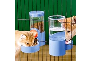 BXEBUI 40oz Cage Hanging Automatic Pet Food Water Dispenser, Auto Gravity Pet Feeder Set Hanging Bowls Cage Crate Feeder for Cats Dogs Ferrets Rabbit (Blue)