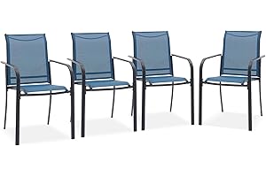 VICLLAX Patio Chair Set of 4, Metal Stackable Outdoor Sling Dining Chairs for Lawn Garden, Blue Fabric