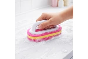 1 Pcs Handheld Cleaning Scrubber with Ergonomic Handle for Shower Wall Tile Tub Sink Kitchen Countertop Daily Home(Red)