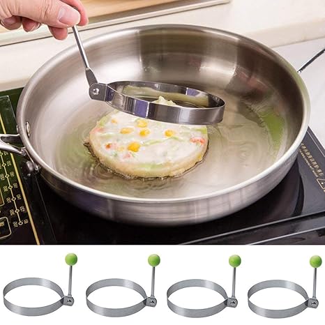 4 STK Spiegeleiform Edelstahl Bratring Eier Form Antihaft Küche Werkzeug pfannkuchen Braten Fried (Rund)