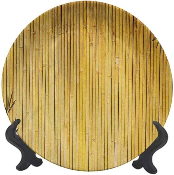 Bamboo 6" Ceramic Hanging Decorative Plate,Bamboo Stems and Leaves Oriental Nature Wood Image