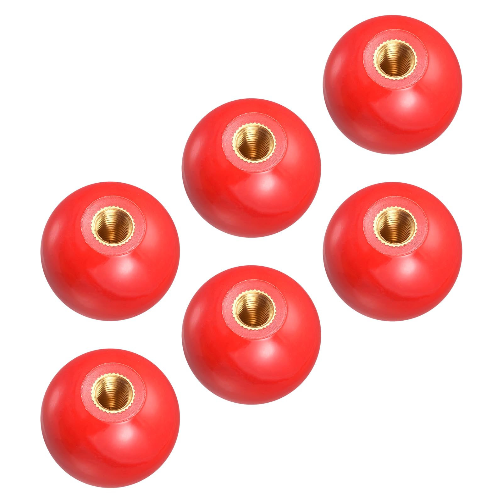 METALLIXITY Threaded Ball Knobs (30mm/1.18") 6Pcs, Plastic Ball Lever Knob with M8 Female Thread Brass Insert - for Machine Handle Tool Replacement, Red