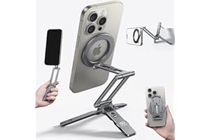 Lamicall for Magsafe Tripod Stand - [Ultra-Compact] Aluminium Magnetic Phone Tripod for iPhone 17/16/15 Pro Max Air, Flexible Cell Phone Stand Mount with 1/4" Screw, Arca & Hook Fits Vlog Travel Grey