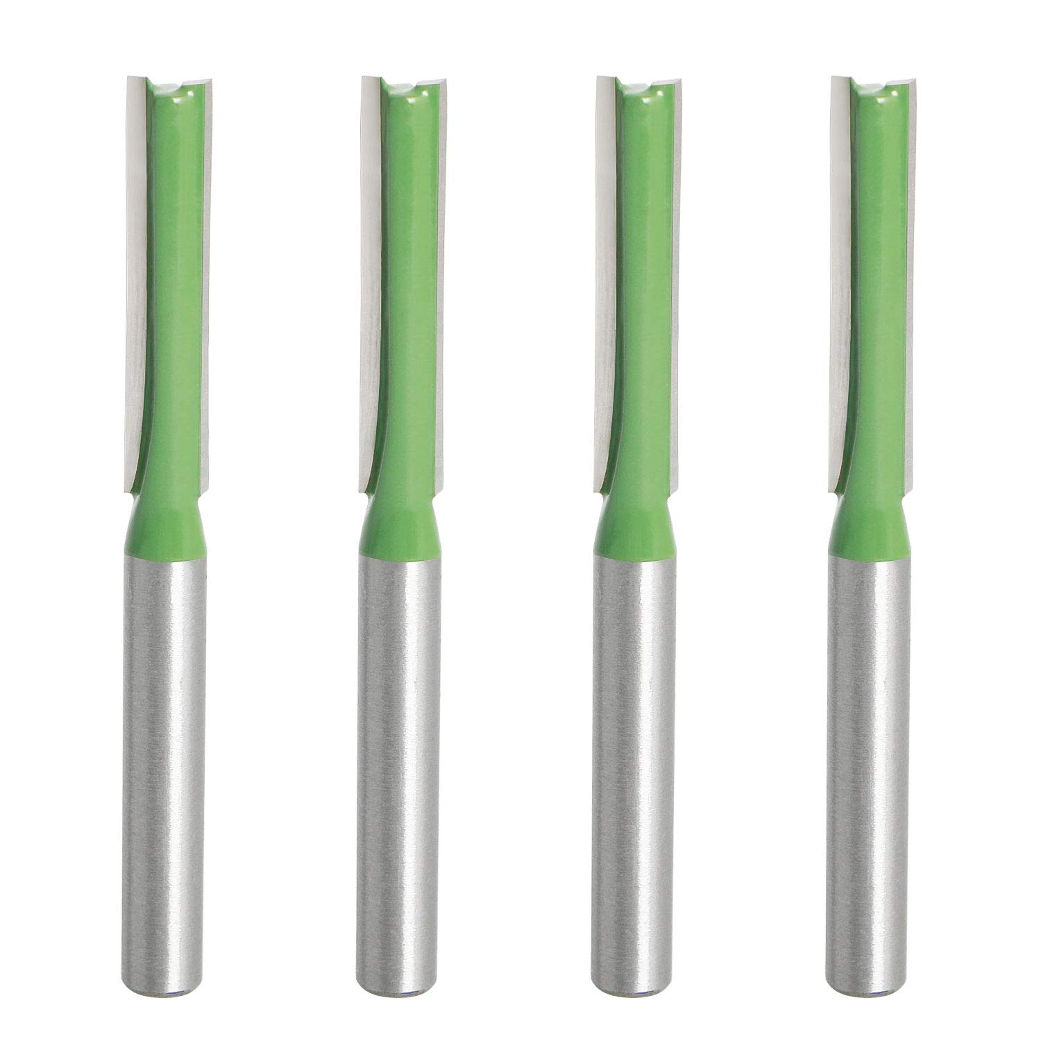 Aopin Router Bit 6mm Cutting Dia 6mm Shank Dia Double Flute Straight Bit Carbide for Woodworking Milling Cutter Tool, Green, Silver, 4Pcs