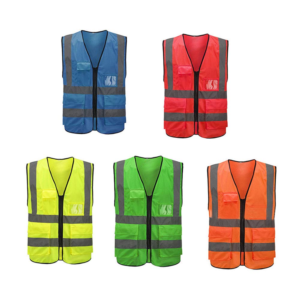 Mintice Blue High Visibility Safety Vest With Zipper Reflective Jacket Security Waistcoat Strip Wear Traffic Road Working Warning Clothes Women Man