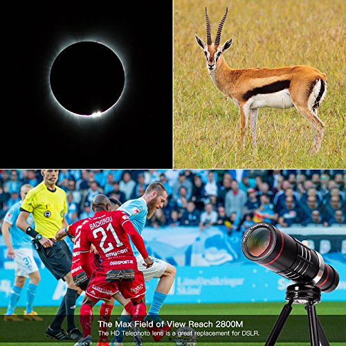 18X Telephoto Lens, Evershop Aluminum Telephoto Lens iPhone Lens Phone Camera Lens Kits with Tripod + Phone Cases for iPhone 8/7/ 7 Plus/ 6S/ 6S Plus/ 5S/SE/5 (Black) - Thumbnail 2