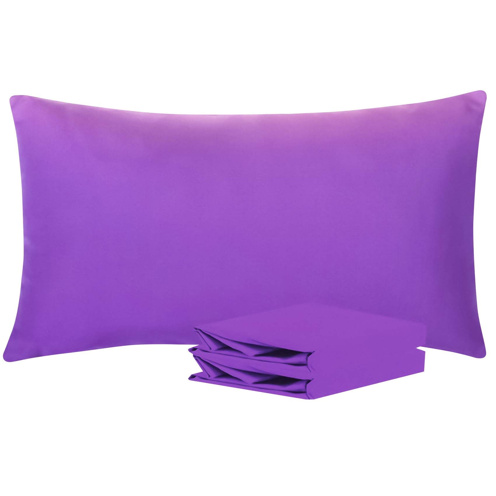 NTBAY Microfiber Plain Pillowcases, 2 Pack Soft Anti Wrinkle and Stain Resistant Envelope Closure King Pillow Cases, 50x90 cm, Purple