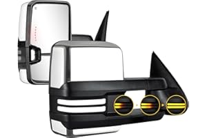 SANOOER Towing Mirrors Chrome Switchback Lights Compatible with 2003-2007 Chevy Silverado GMC Sierra Tow Mirrors with Turn Signal Running Lights Power Glass Backup Lamp Heated Pair