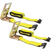 Mytee Products (2 Pack 3" x 30' Ratchet Tie-Down Straps w/Flat Hook 15,000 Lbs Capacity - Yellow