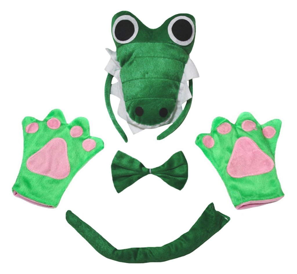 Petitebelle Cutie Green Crocodile Headband Tail Gloves 4pc Kids Costume 1-10y (1-4 years)