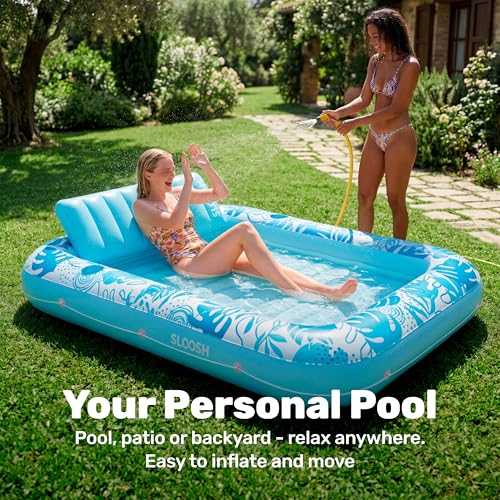 SLOOSH Inflatable Tanning Pool Float, 70"x46" Pool Floats for Adults with Pillow, 4 in 1 Float Tanning Raft, Sunbathing Bed for Sunbathing for Sunbathing for