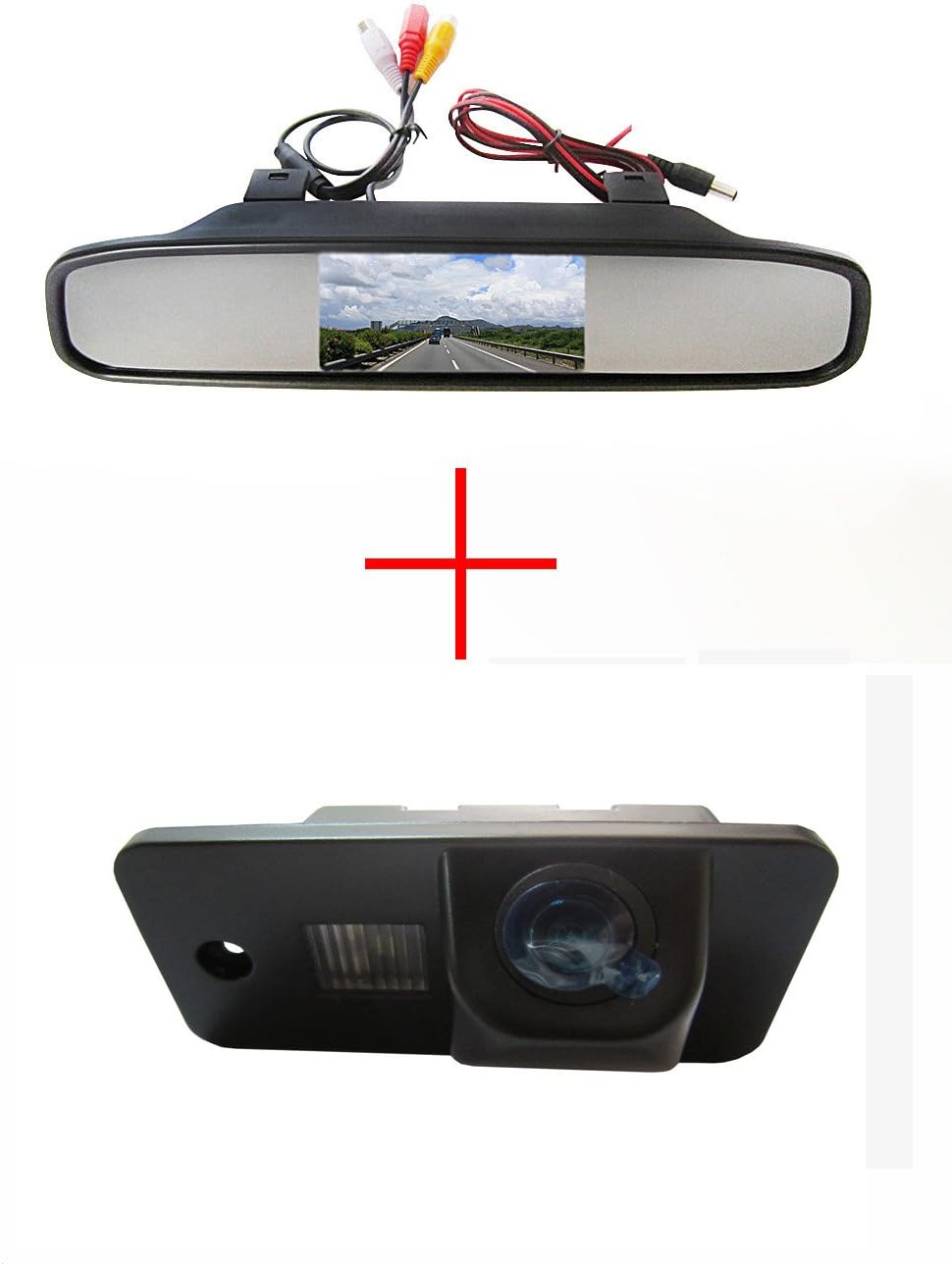 FUWAY CCD Color Car Reverse Rear View Parking Back up Camera for AUDI A3 S3 A4 S4 A6 A6L S6 A8 S8 RS4 RS6 Q7, with 4.3 Inch Color LCD TFT Rear View Mirror Monitor Screen Car Backup Monitor