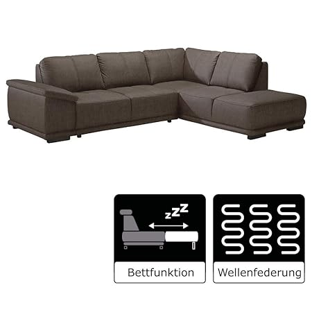 Cavadore Ecksofa Calypse mit Bett / Schlafsofa mit Ottomane rechts / Modernes Design / 273 x 83 x 214 (BxHxT) / Strukturstoff